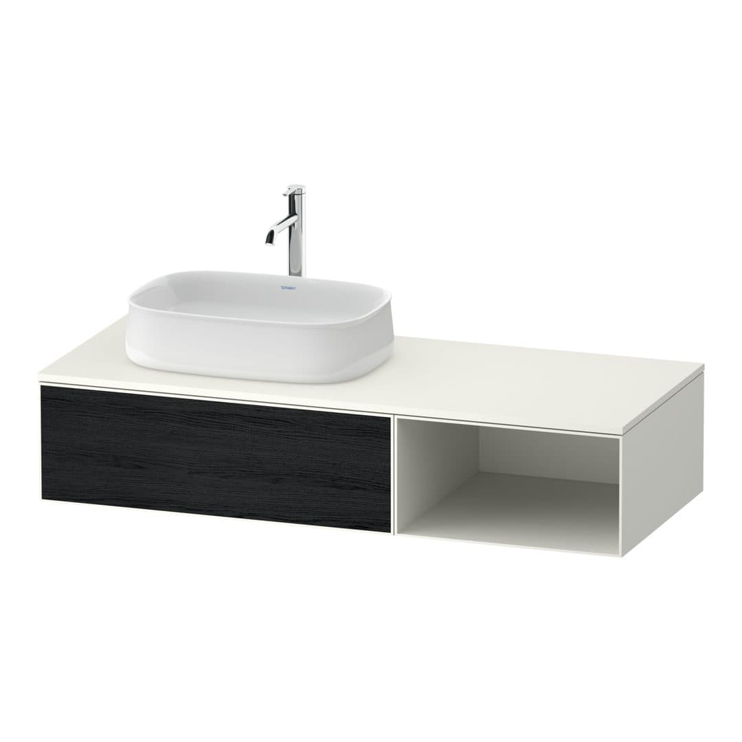 Duravit Zencha – Έπιπλο Νιπτήρα – 1300 mm, για κονσόλα, 1 συρτάρι, νιπτήρας αριστερά, σώμα White Super Matt – Black oak Matt, Decor (ZE4818016840000)