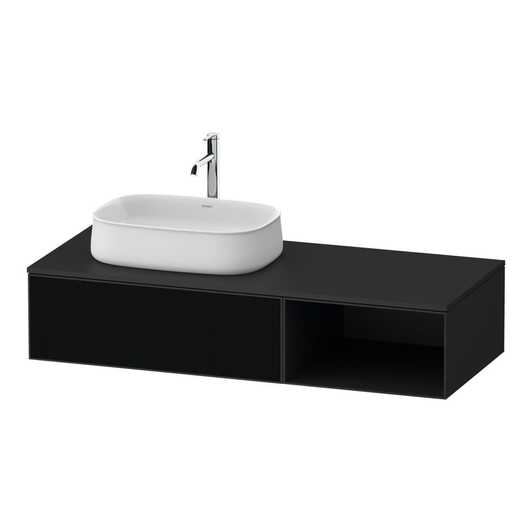 Duravit Zencha – Έπιπλο Νιπτήρα – 1300 mm, για κονσόλα, 1 συρτάρι, νιπτήρας αριστερά, σώμα Graphite Super Matt – Black line structure, Glass (ZE4818063800000)