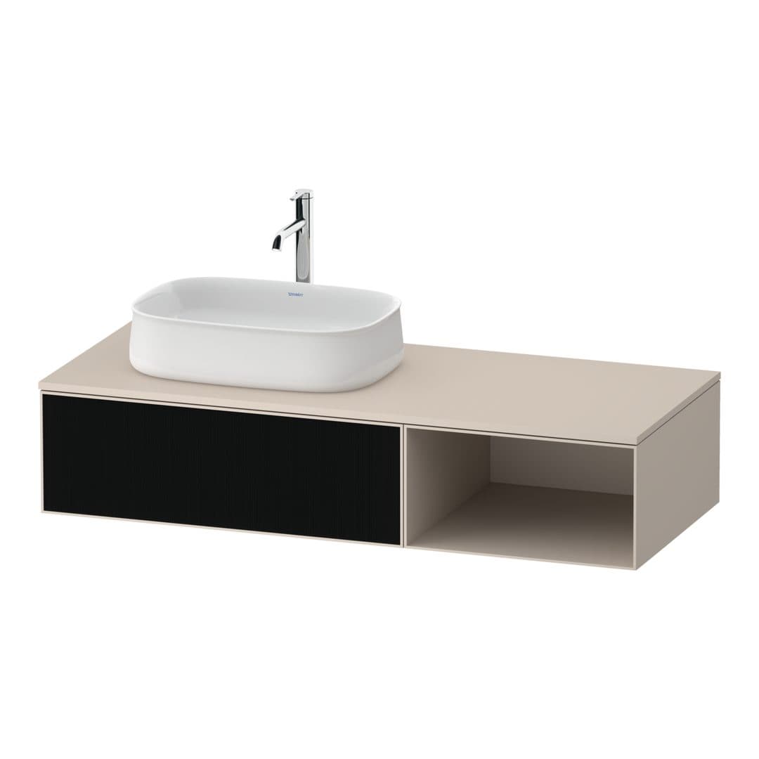 Duravit Zencha – Έπιπλο Νιπτήρα – 1300 mm, για κονσόλα, 1 συρτάρι, νιπτήρας αριστερά, σώμα Taupe Super Matt – Black line structure, Glass (ZE4818063830000)