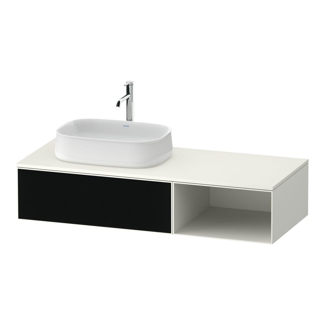 Duravit Zencha – Έπιπλο Νιπτήρα – 1300 mm, για κονσόλα, 1 συρτάρι, νιπτήρας αριστερά, σώμα White Super Matt – Black line structure, Glass (ZE4818063840000)