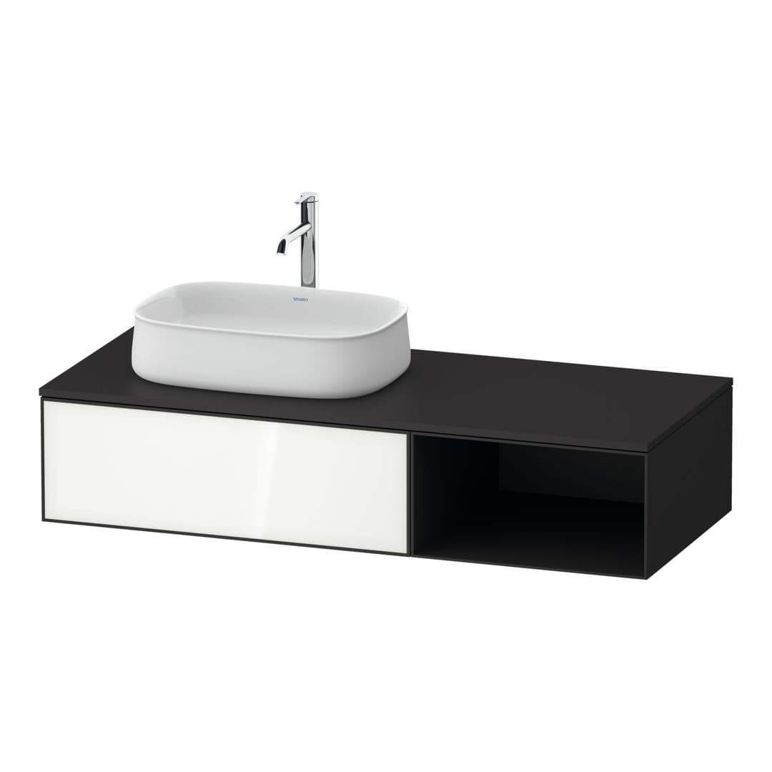 Duravit Zencha – Έπιπλο Νιπτήρα – 1300 mm, για κονσόλα, 1 συρτάρι, νιπτήρας αριστερά, σώμα Graphite Super Matt – White, Glass (ZE4818064800000)