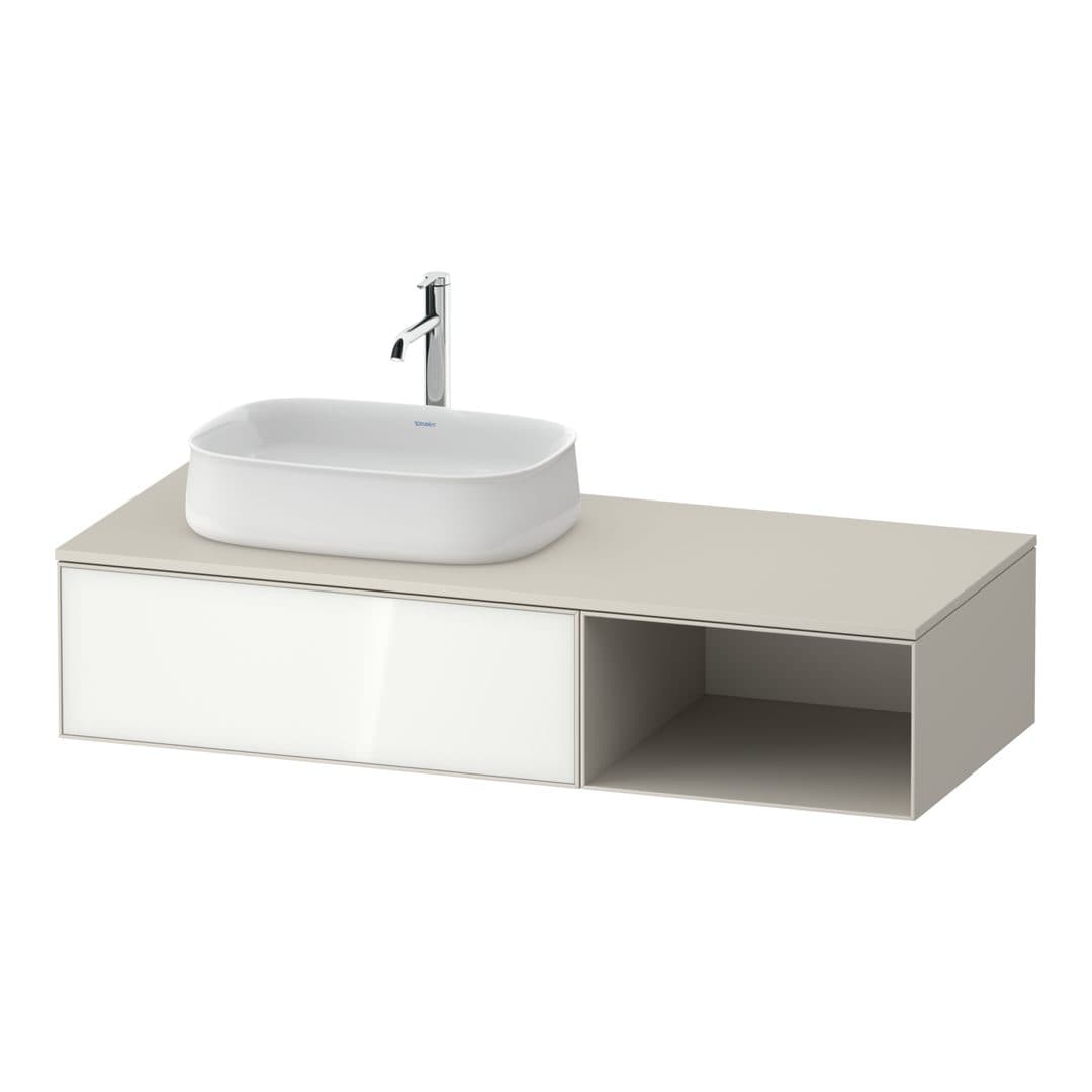 Duravit Zencha – Έπιπλο Νιπτήρα – 1300 mm, για κονσόλα, 1 συρτάρι, νιπτήρας αριστερά, σώμα Taupe Super Matt – White, Glass (ZE4818064830000)
