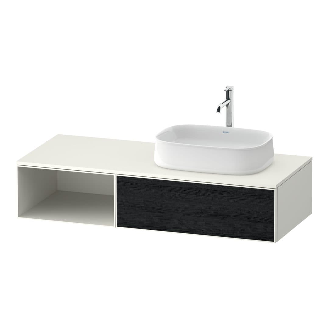Duravit Zencha – Έπιπλο Νιπτήρα – 1300 mm, για κονσόλα, 1 συρτάρι, νιπτήρας δεξιά, σώμα White Super Matt – Black oak Matt, Decor (ZE4819016840000)