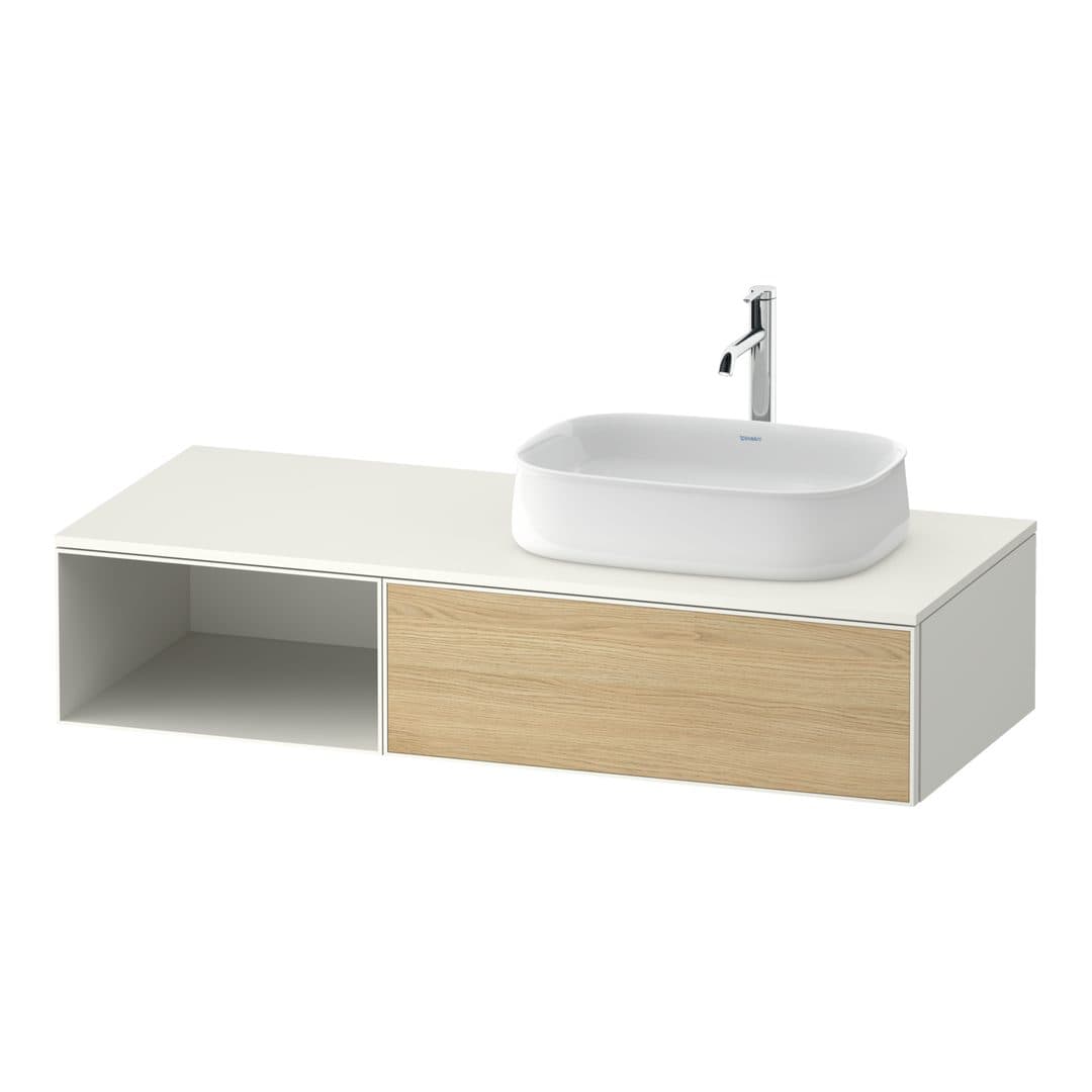 Duravit Zencha – Έπιπλο Νιπτήρα – 1300 mm, για κονσόλα, 1 συρτάρι, νιπτήρας δεξιά, σώμα White Super Matt – Natural oak, Decor (ZE4819030840000)