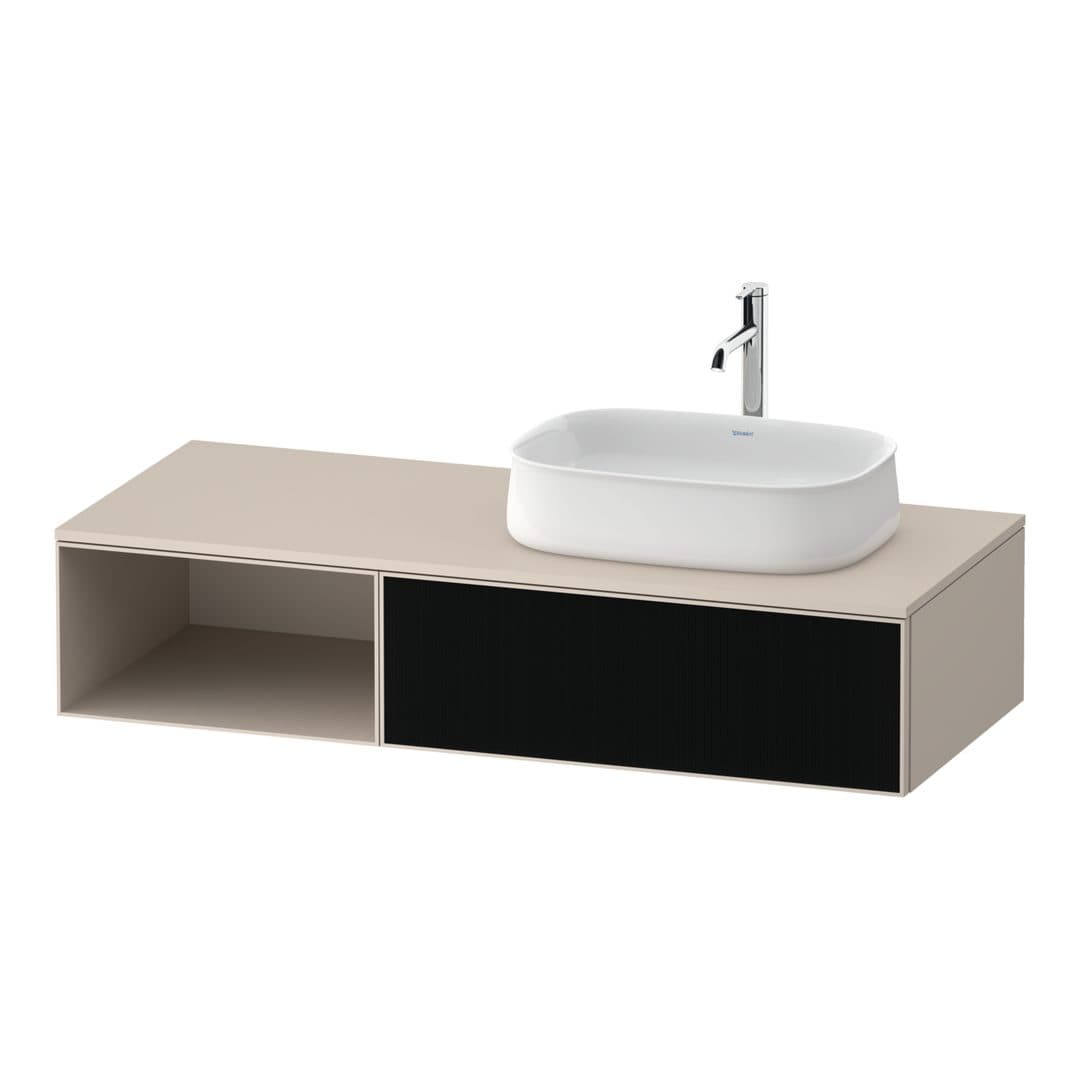 Duravit Zencha – Έπιπλο Νιπτήρα – 1300 mm, για κονσόλα, 1 συρτάρι, νιπτήρας δεξιά, σώμα Taupe Super Matt – Black line structure, Glass (ZE4819063830000)