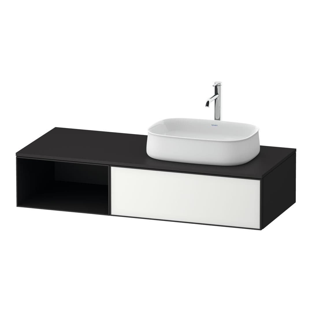 Duravit Zencha – Έπιπλο Νιπτήρα – 1300 mm, για κονσόλα, 1 συρτάρι, νιπτήρας δεξιά, σώμα Graphite Super Matt – White, Glass (ZE4819064800000)