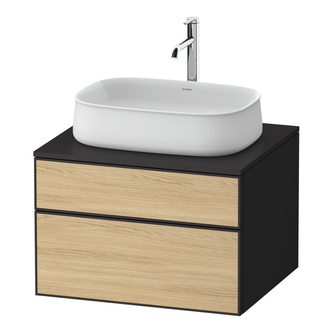 Duravit Zencha – Έπιπλο Νιπτήρα – 650 mm, για κονσόλα, 2 συρτάρια, νιπτήρας κέντρο, σώμα Graphite Super Matt – Natural oak, Decor (ZE4820030800000)