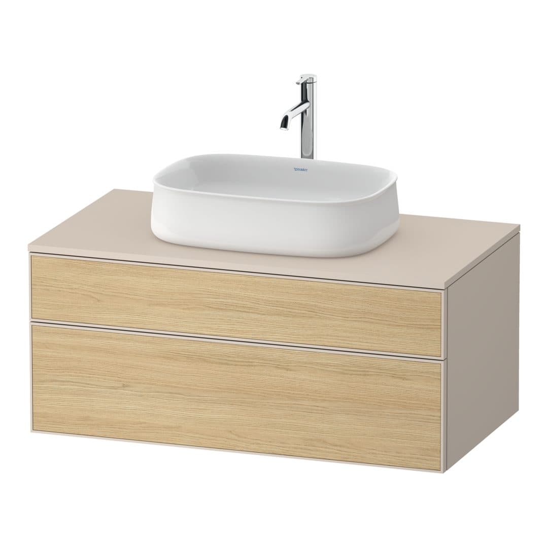 Duravit Zencha – Έπιπλο Νιπτήρα – 1000 mm, για κονσόλα, 2 συρτάρια, νιπτήρας κέντρο, σώμα Taupe Super Matt – Natural oak, Decor (ZE4821030830000)