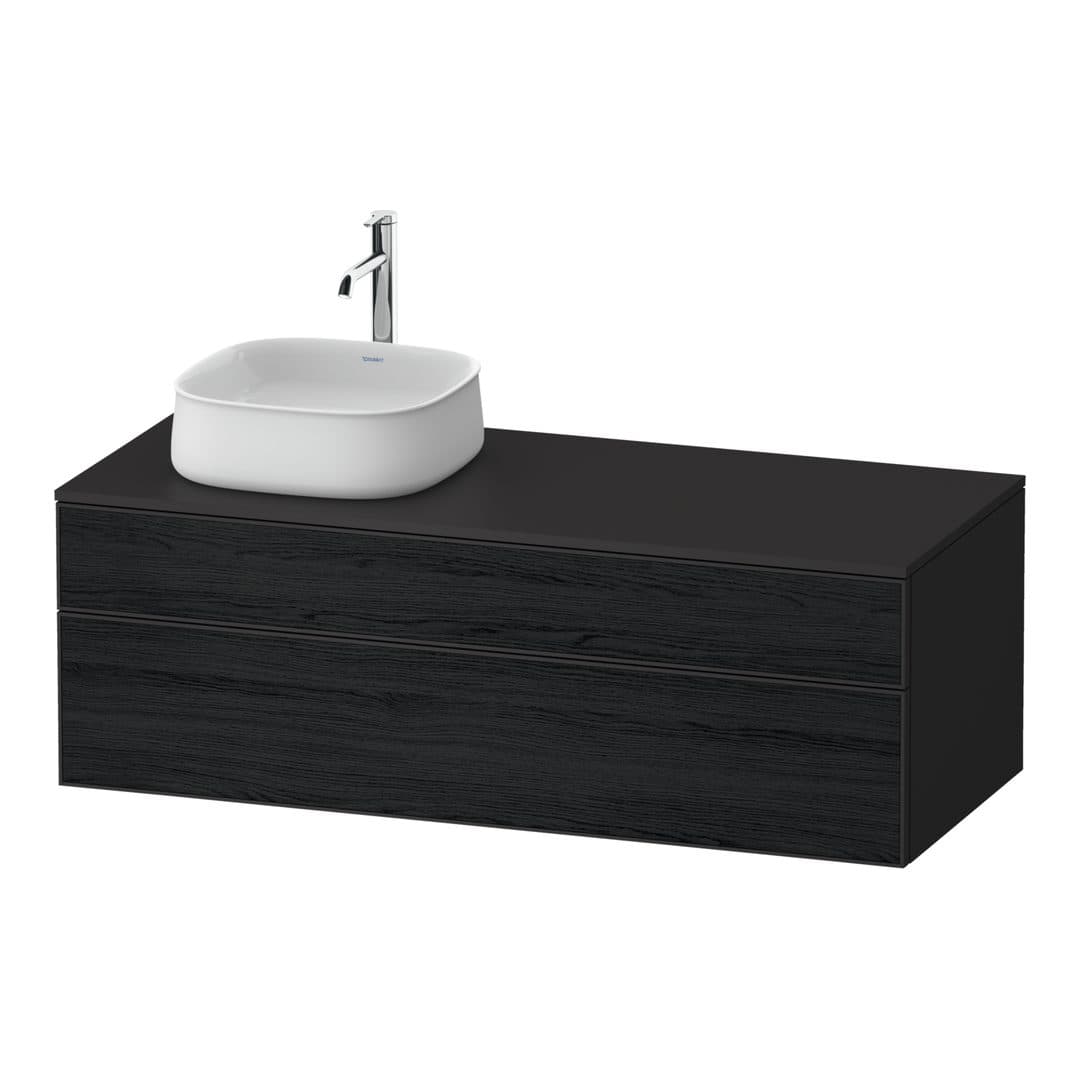 Duravit Zencha – Έπιπλο Νιπτήρα – 1300 mm, για κονσόλα, 2 συρτάρια, νιπτήρας αριστερά, σώμα Graphite Super Matt, 1300 x 550 x 442 mm – Black oak Matt, Decor (ZE4822L16800000)