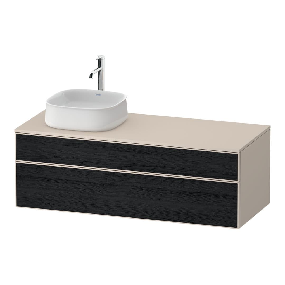 Duravit Zencha – Έπιπλο Νιπτήρα – 1300 mm, για κονσόλα, 2 συρτάρια, νιπτήρας αριστερά, σώμα Taupe Super Matt, 1300 x 550 x 442 mm – Black oak Matt, Decor (ZE4822L16830000)