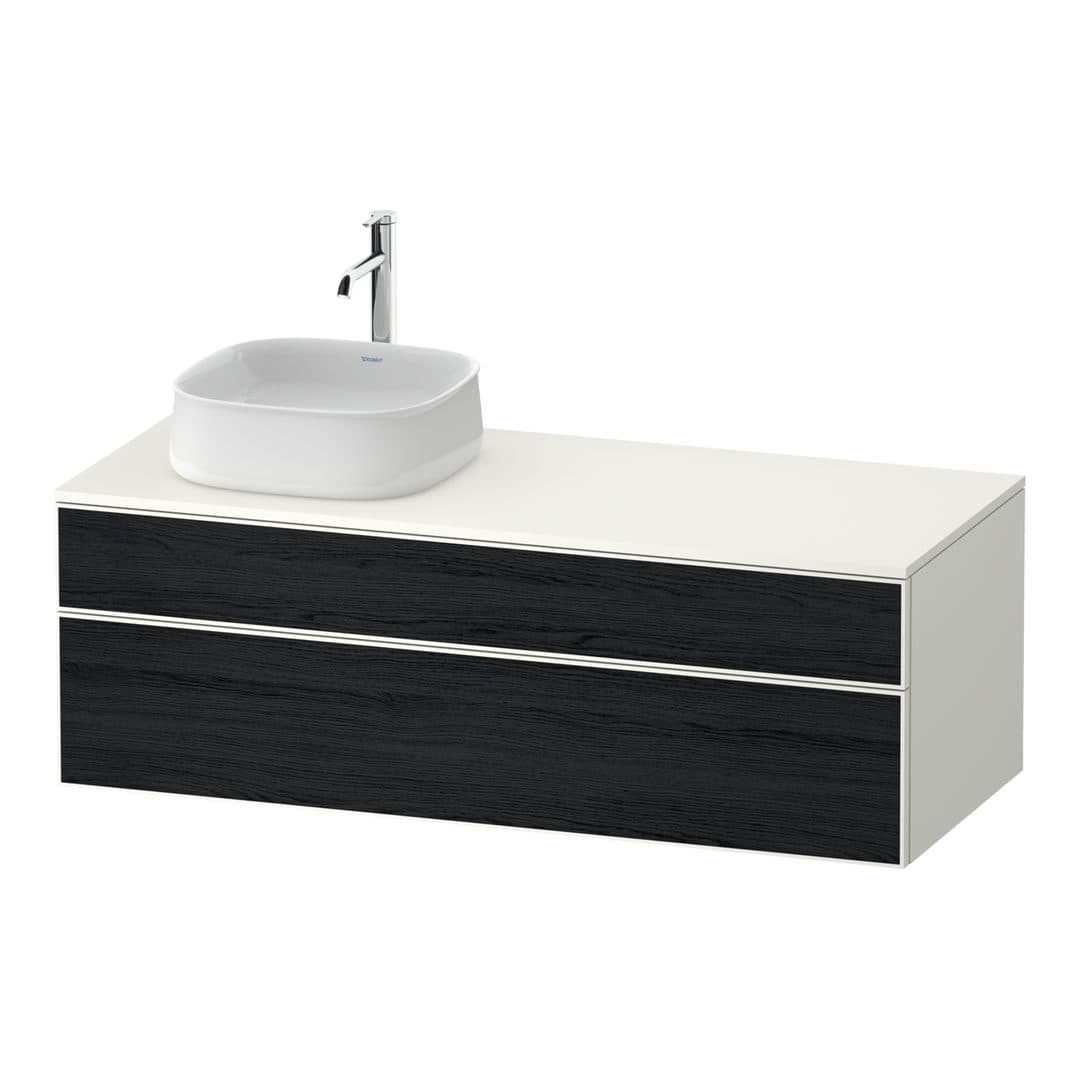Duravit Zencha – Έπιπλο Νιπτήρα – 1300 mm, για κονσόλα, 2 συρτάρια, νιπτήρας αριστερά, σώμα White Super Matt, 1300 x 550 x 442 mm – Black oak Matt, Decor (ZE4822L16840000)
