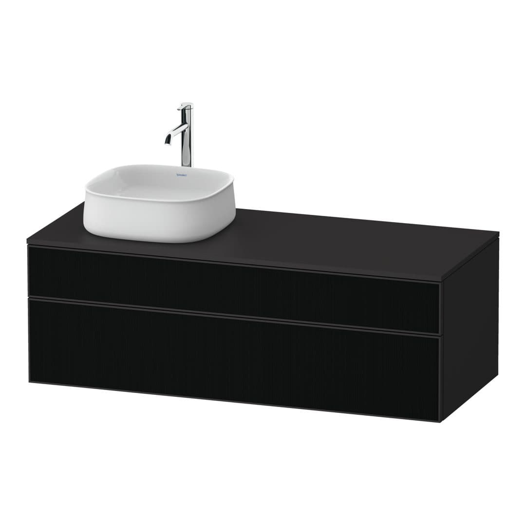 Duravit Zencha – Έπιπλο Νιπτήρα – 1300 mm, για κονσόλα, 2 συρτάρια, νιπτήρας αριστερά, σώμα Graphite Super Matt, 1300 x 550 x 442 mm – Black line structure, Glass (ZE4822L63800000)