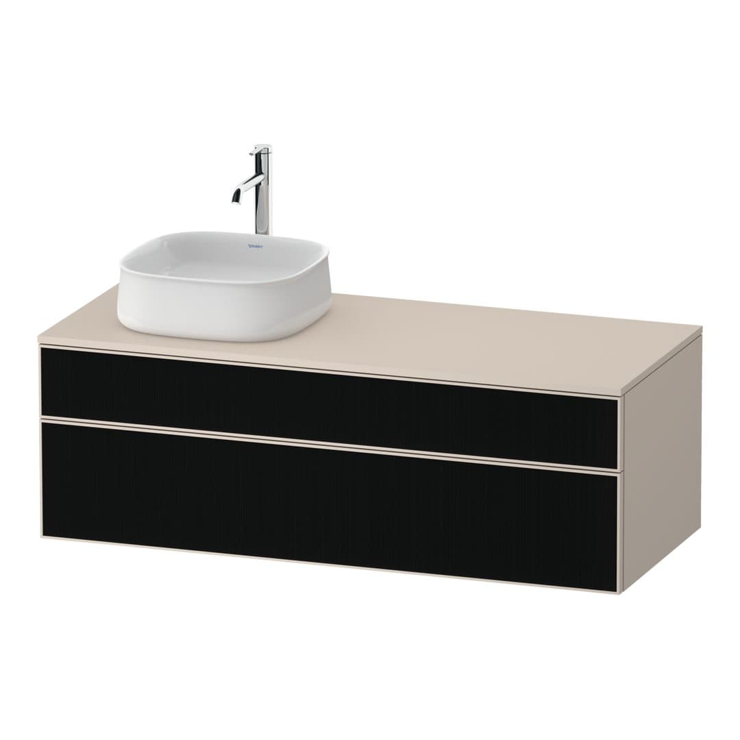 Duravit Zencha – Έπιπλο Νιπτήρα – 1300 mm, για κονσόλα, 2 συρτάρια, νιπτήρας αριστερά, σώμα Taupe Super Matt, 1300 x 550 x 442 mm – Black line structure, Glass (ZE4822L63830000)