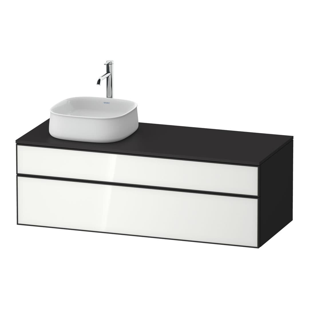 Duravit Zencha – Έπιπλο Νιπτήρα – 1300 mm, για κονσόλα, 2 συρτάρια, νιπτήρας αριστερά, σώμα Graphite Super Matt, 1300 x 550 x 442 mm – White, Glass (ZE4822L64800000)