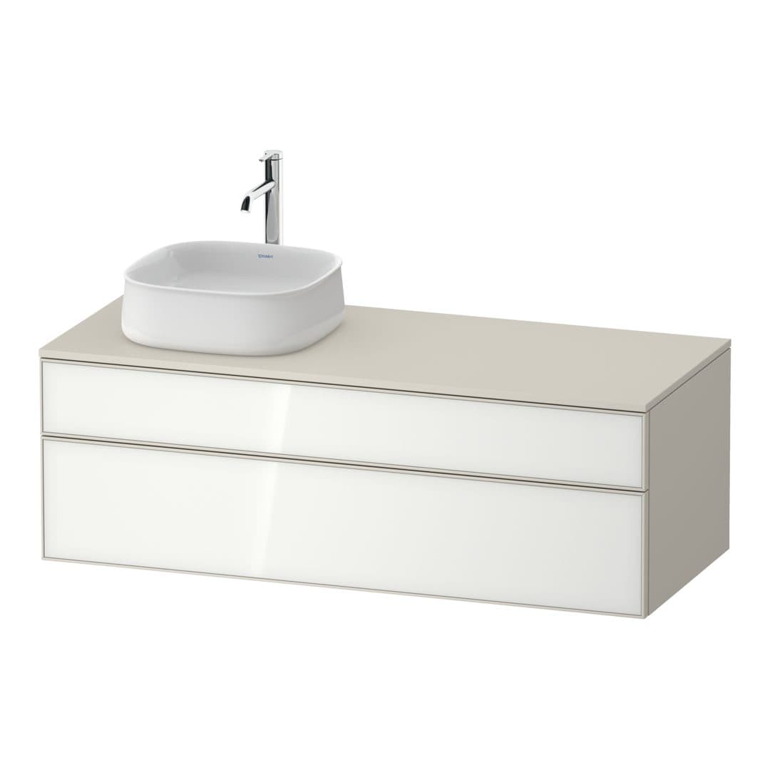 Duravit Zencha – Έπιπλο Νιπτήρα – 1300 mm, για κονσόλα, 2 συρτάρια, νιπτήρας αριστερά, σώμα Taupe Super Matt, 1300 x 550 x 442 mm – White, Glass (ZE4822L64830000)