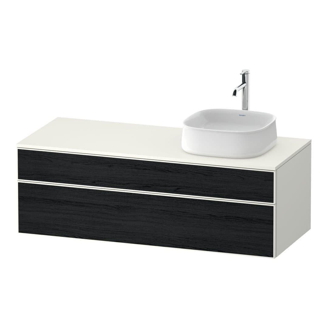 Duravit Zencha – Έπιπλο Νιπτήρα – 1300 mm, για κονσόλα, 2 συρτάρια, νιπτήρας δεξιά, σώμα White Super Matt, 1300 x 550 x 442 mm – Black oak Matt, Decor (ZE4822R16840000)