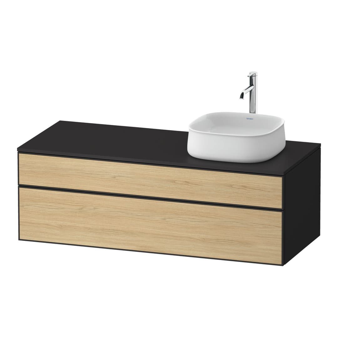 Duravit Zencha – Έπιπλο Νιπτήρα – 1300 mm, για κονσόλα, 2 συρτάρια, νιπτήρας δεξιά, σώμα Graphite Super Matt, 1300 x 550 x 442 mm – Natural oak, Decor (ZE4822R30800000)