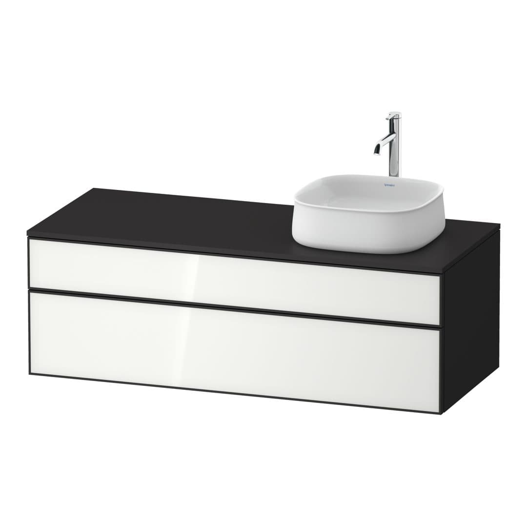 Duravit Zencha – Έπιπλο Νιπτήρα – 1300 mm, για κονσόλα, 2 συρτάρια, νιπτήρας δεξιά, σώμα Graphite Super Matt, 1300 x 550 x 442 mm – White, Glass (ZE4822R64800000)
