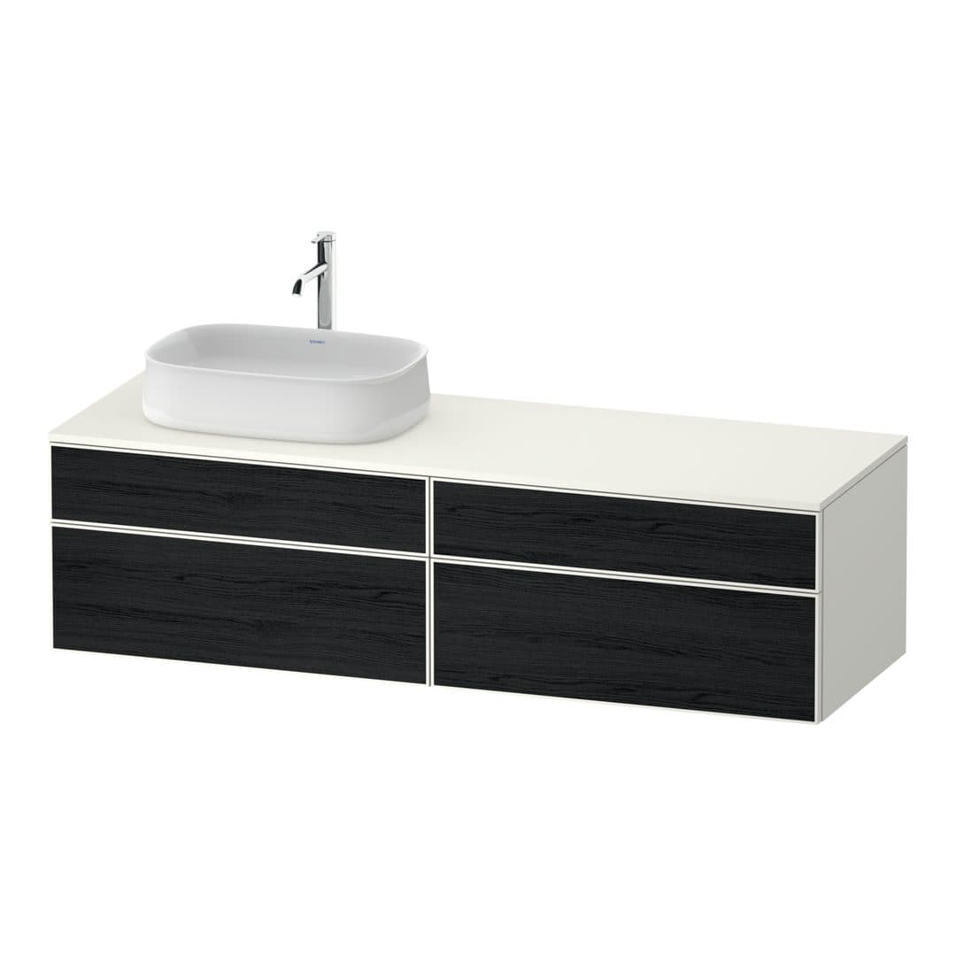 Duravit Zencha – Έπιπλο Νιπτήρα – 1600 mm, για κονσόλα, 4 συρτάρια, νιπτήρας αριστερά, σώμα White Super Matt – Black oak Matt, Decor (ZE4824L16840000)