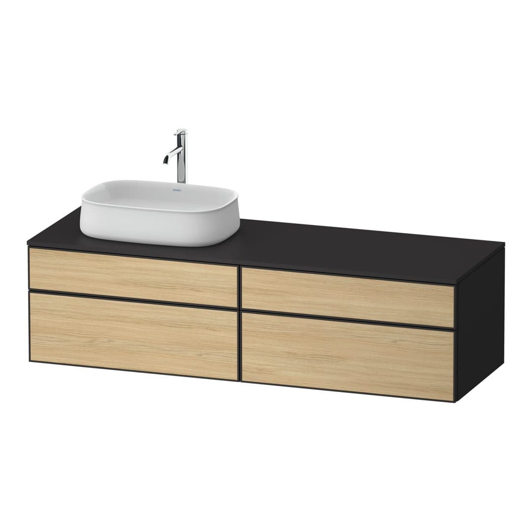Duravit Zencha – Έπιπλο Νιπτήρα – 1600 mm, για κονσόλα, 4 συρτάρια, νιπτήρας αριστερά, σώμα Graphite Super Matt – Natural oak, Decor (ZE4824L30800000)