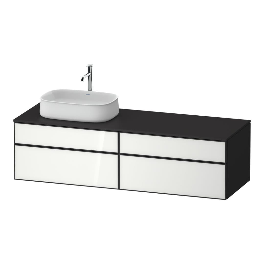 Duravit Zencha – Έπιπλο Νιπτήρα – 1600 mm, για κονσόλα, 4 συρτάρια, νιπτήρας αριστερά, σώμα Graphite Super Matt – White, Glass (ZE4824L64800000)