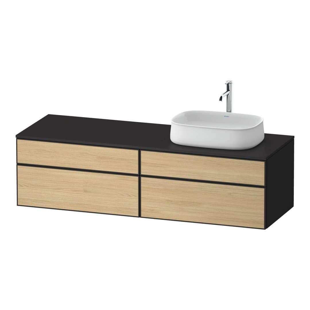 Duravit Zencha – Έπιπλο Νιπτήρα – 1600 mm, για κονσόλα, 4 συρτάρια, νιπτήρας δεξιά, σώμα Graphite Super Matt – Natural oak, Decor (ZE4824R30800000)