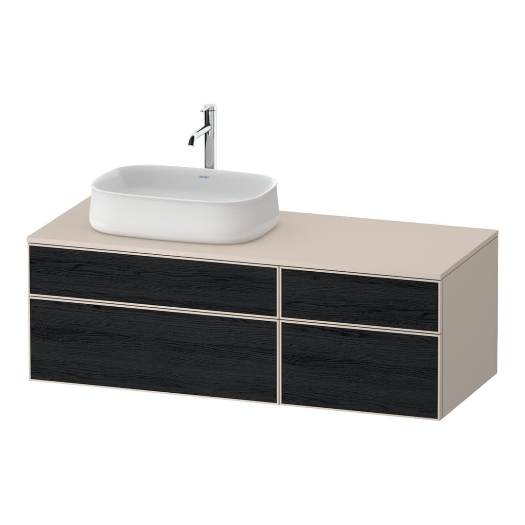 Duravit Zencha – Έπιπλο Νιπτήρα – 1300 mm, για κονσόλα, 4 συρτάρια, νιπτήρας αριστερά, σώμα Taupe Super Matt – Black oak Matt, Decor (ZE4826016830000)