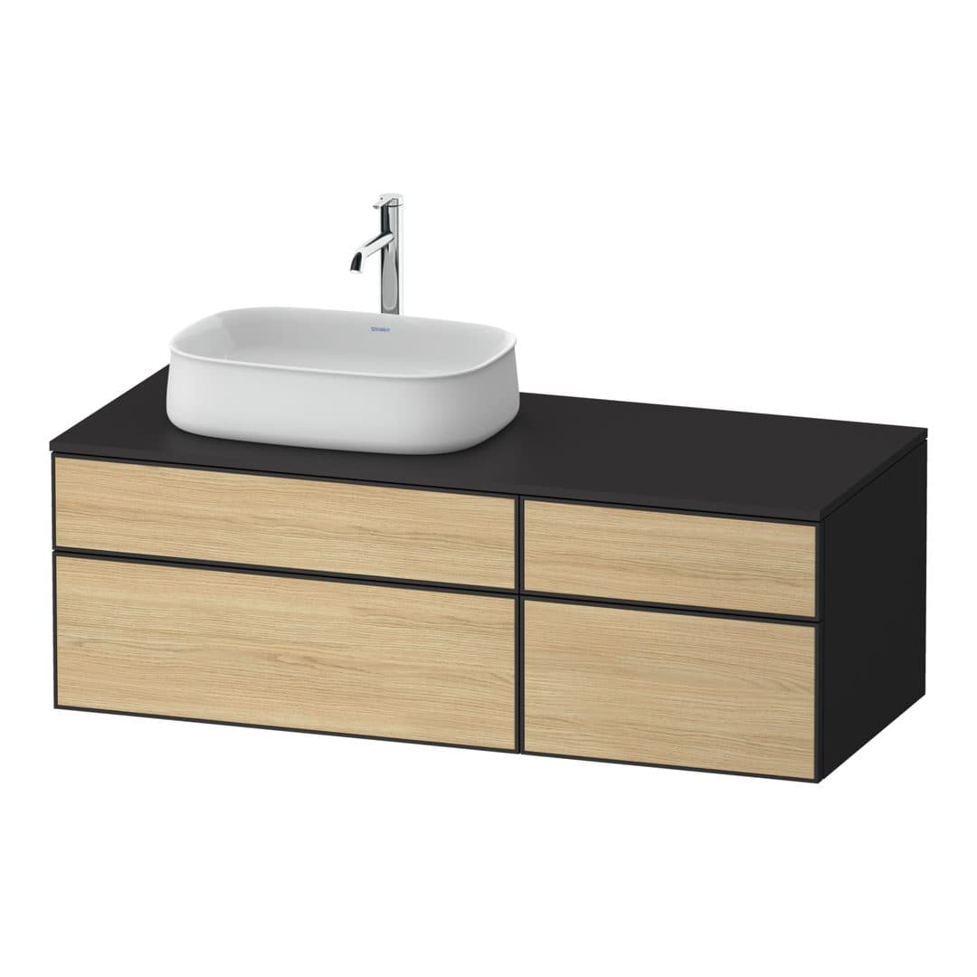 Duravit Zencha – Έπιπλο Νιπτήρα – 1300 mm, για κονσόλα, 4 συρτάρια, νιπτήρας αριστερά, σώμα Graphite Super Matt – Natural oak, Decor (ZE4826030800000)