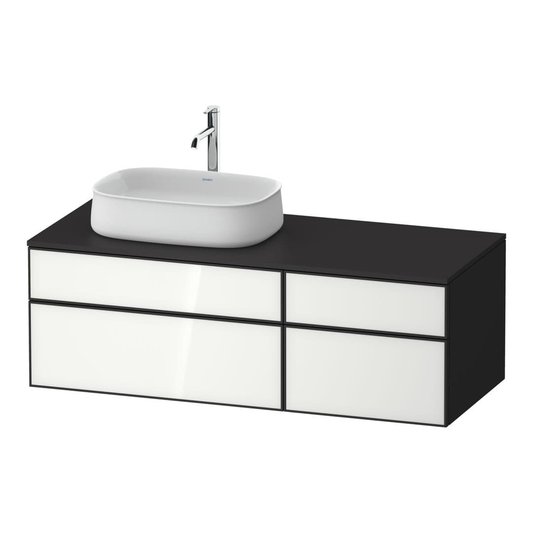 Duravit Zencha – Έπιπλο Νιπτήρα – 1300 mm, για κονσόλα, 4 συρτάρια, νιπτήρας αριστερά, σώμα Graphite Super Matt – White, Glass (ZE4826064800000)