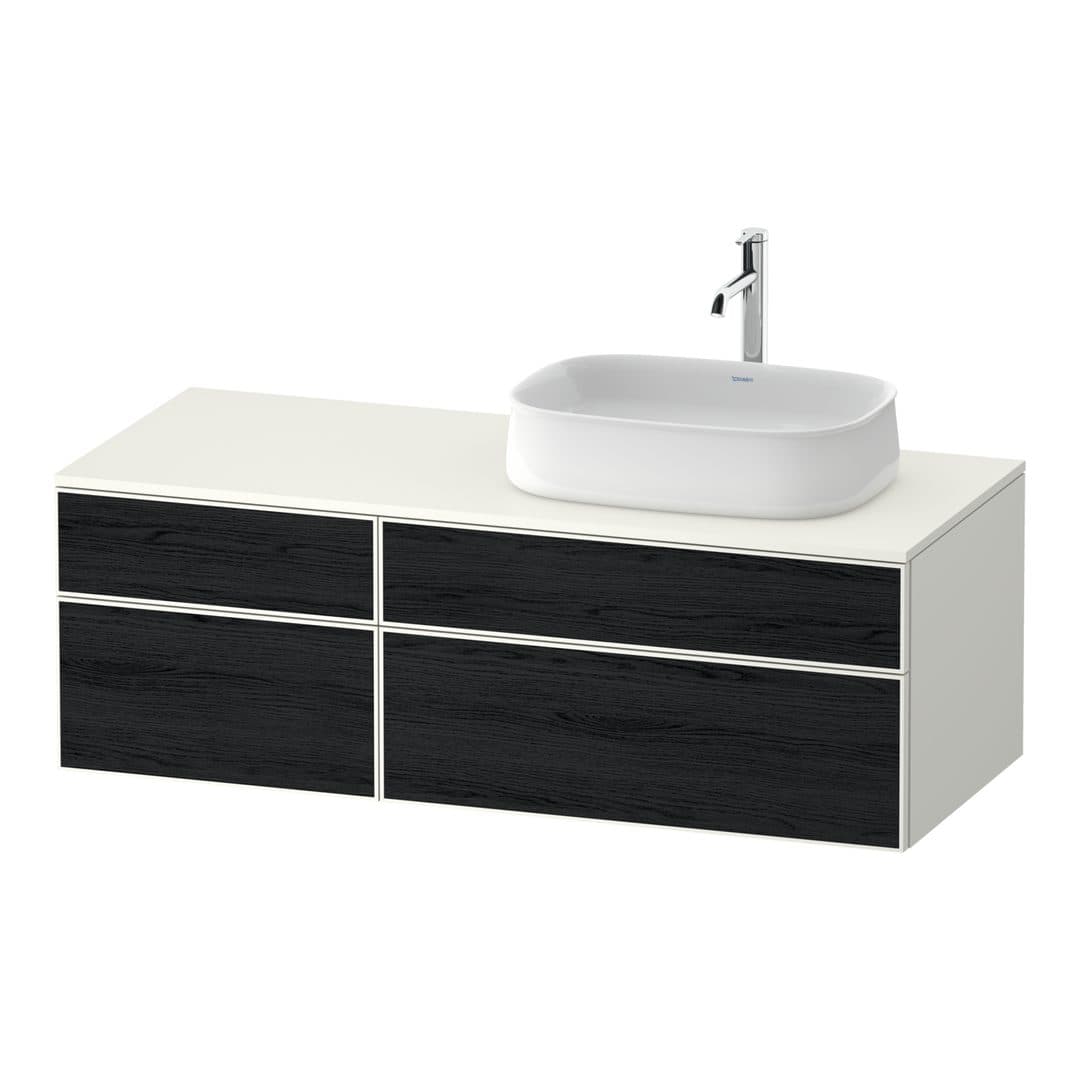 Duravit Zencha – Έπιπλο Νιπτήρα – 1300 mm, για κονσόλα, 4 συρτάρια, νιπτήρας δεξιά, σώμα White Super Matt – Black oak Matt, Decor (ZE4827016840000)