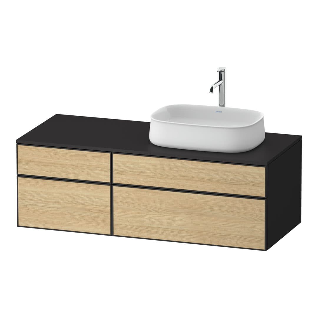 Duravit Zencha – Έπιπλο Νιπτήρα – 1300 mm, για κονσόλα, 4 συρτάρια, νιπτήρας δεξιά, σώμα Graphite Super Matt – Natural oak, Decor (ZE4827030800000)