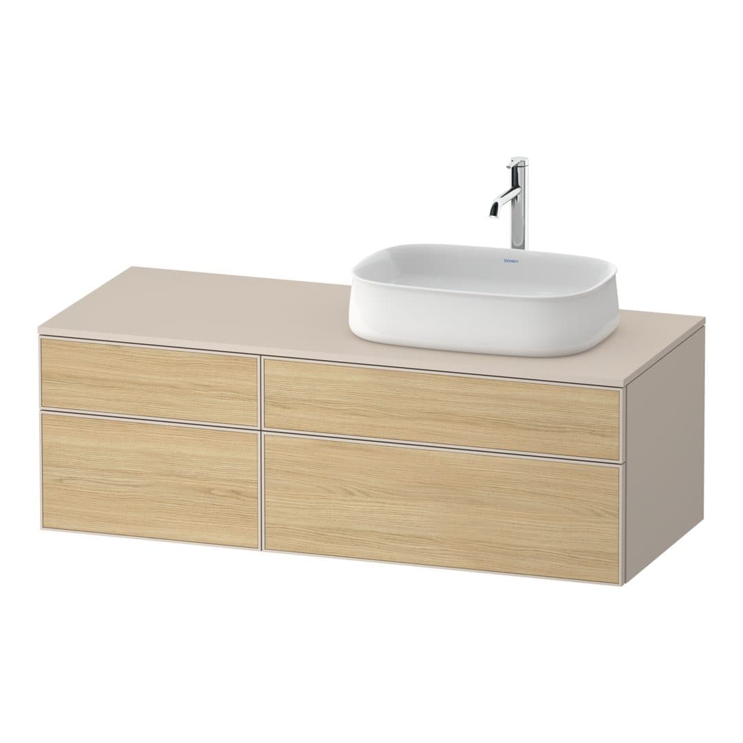 Duravit Zencha – Έπιπλο Νιπτήρα – 1300 mm, για κονσόλα, 4 συρτάρια, νιπτήρας δεξιά, σώμα Taupe Super Matt – Natural oak, Decor (ZE4827030830000)