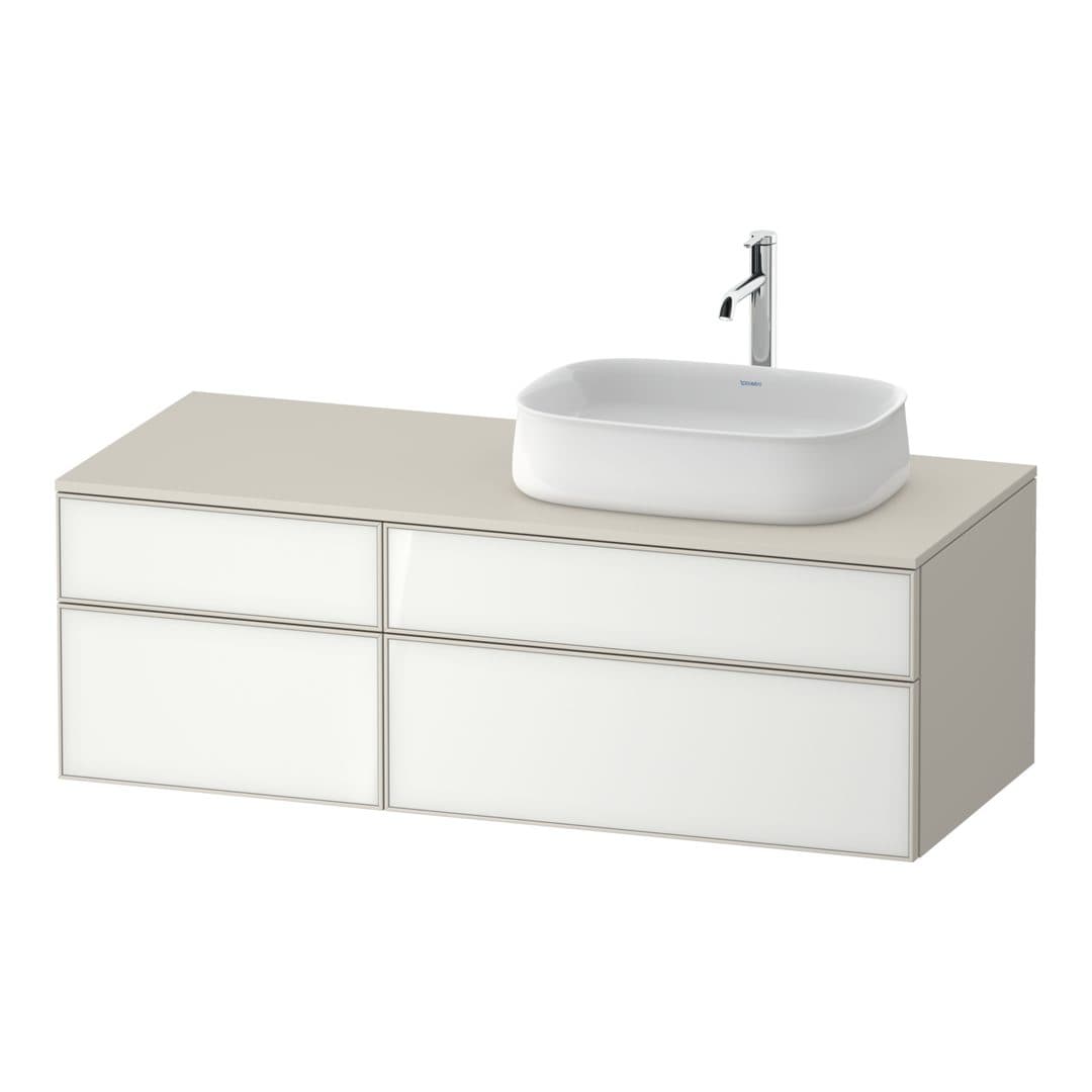 Duravit Zencha – Έπιπλο Νιπτήρα – 1300 mm, για κονσόλα, 4 συρτάρια, νιπτήρας δεξιά, σώμα Taupe Super Matt – White, Glass (ZE4827064830000)