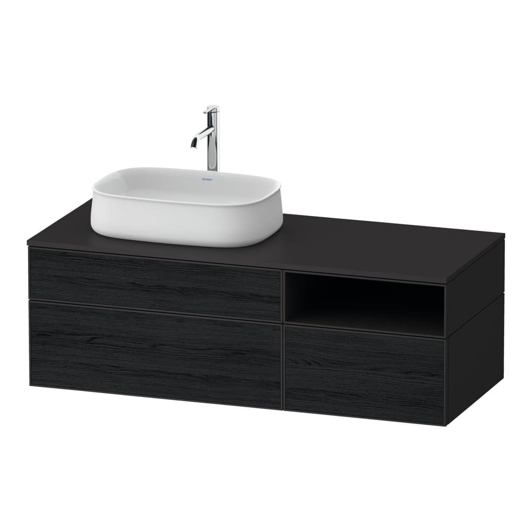 Duravit Zencha – Έπιπλο Νιπτήρα – 1300 mm, για κονσόλα, 3 συρτάρια, νιπτήρας αριστερά, σώμα Graphite Super Matt – Black oak Matt, Decor (ZE4828016800000)