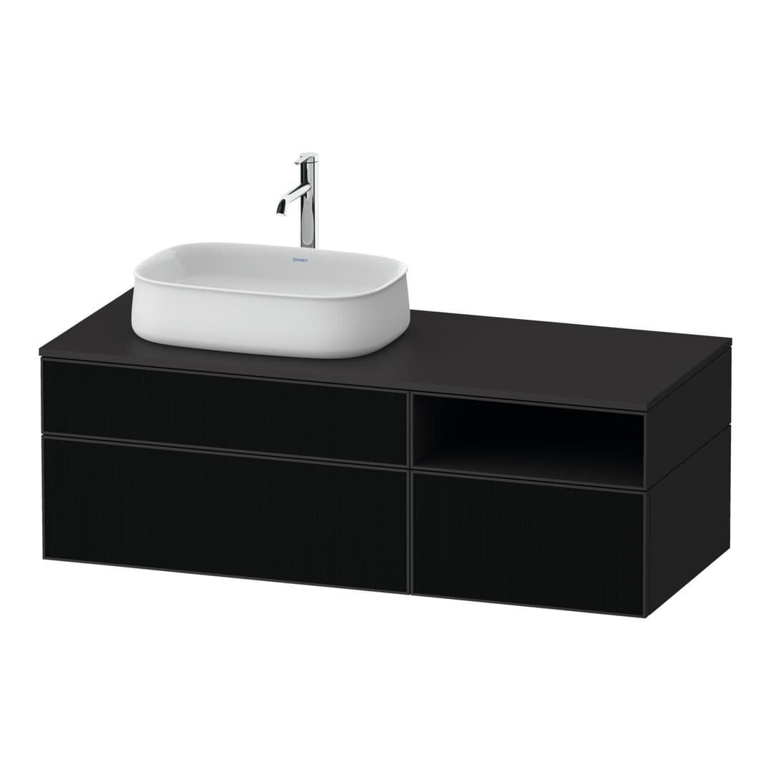 Duravit Zencha – Έπιπλο Νιπτήρα – 1300 mm, για κονσόλα, 3 συρτάρια, νιπτήρας αριστερά, σώμα Graphite Super Matt – Black line structure, Glass (ZE4828063800000)