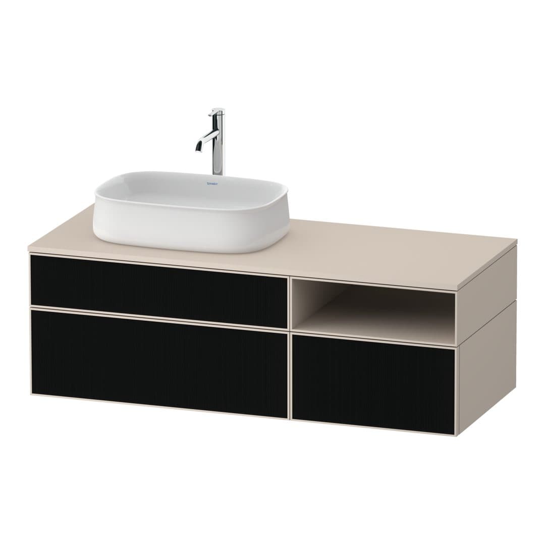 Duravit Zencha – Έπιπλο Νιπτήρα – 1300 mm, για κονσόλα, 3 συρτάρια, νιπτήρας αριστερά, σώμα Taupe Super Matt – Black line structure, Glass (ZE4828063830000)
