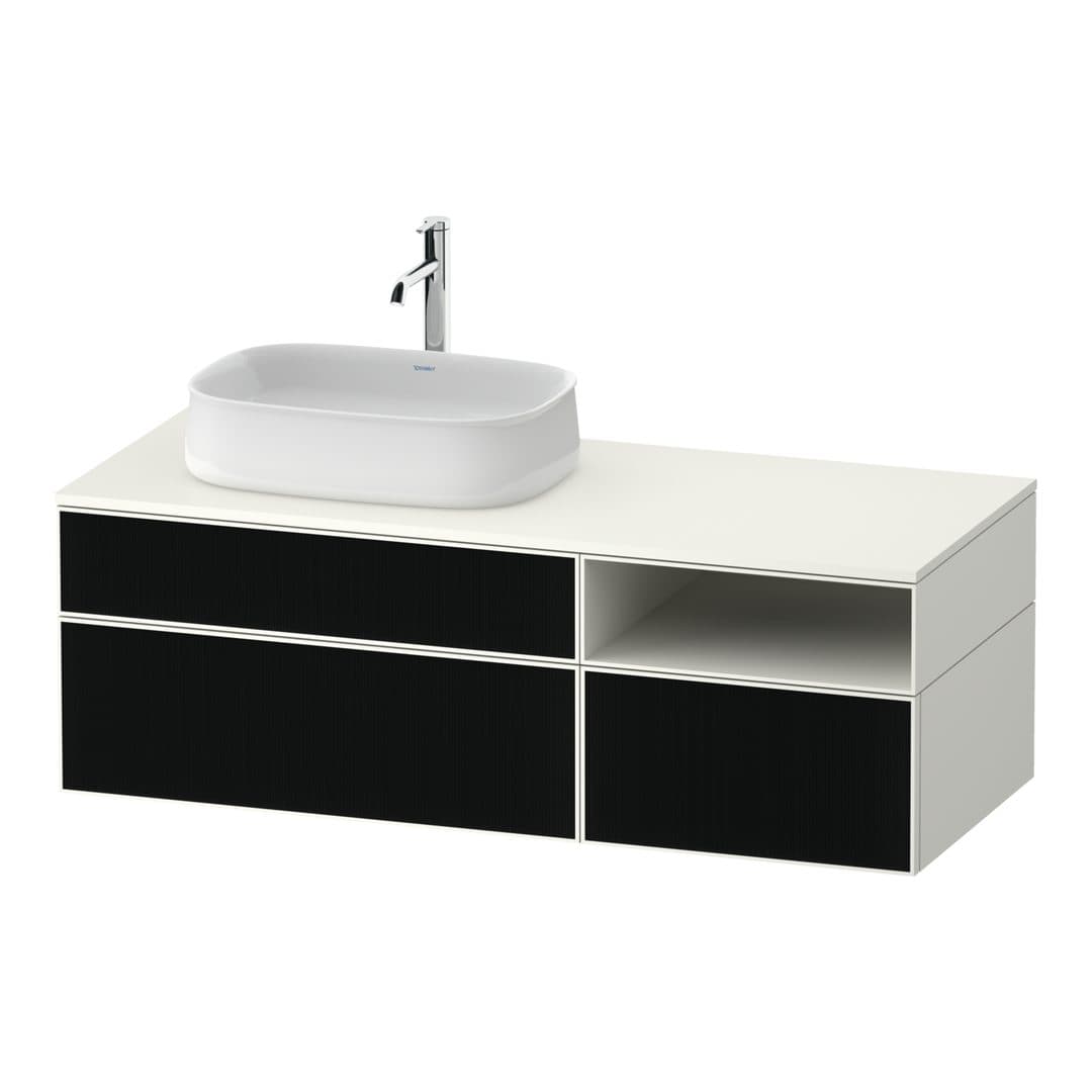 Duravit Zencha – Έπιπλο Νιπτήρα – 1300 mm, για κονσόλα, 3 συρτάρια, νιπτήρας αριστερά, σώμα White Super Matt – Black line structure, Glass (ZE4828063840000)