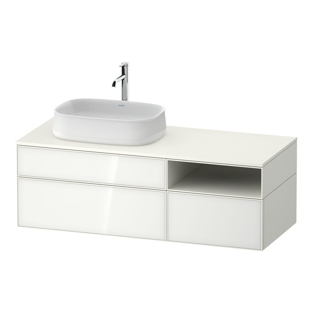 Duravit Zencha – Έπιπλο Νιπτήρα – 1300 mm, για κονσόλα, 3 συρτάρια, νιπτήρας αριστερά – White, Glass (ZE4828064840000)