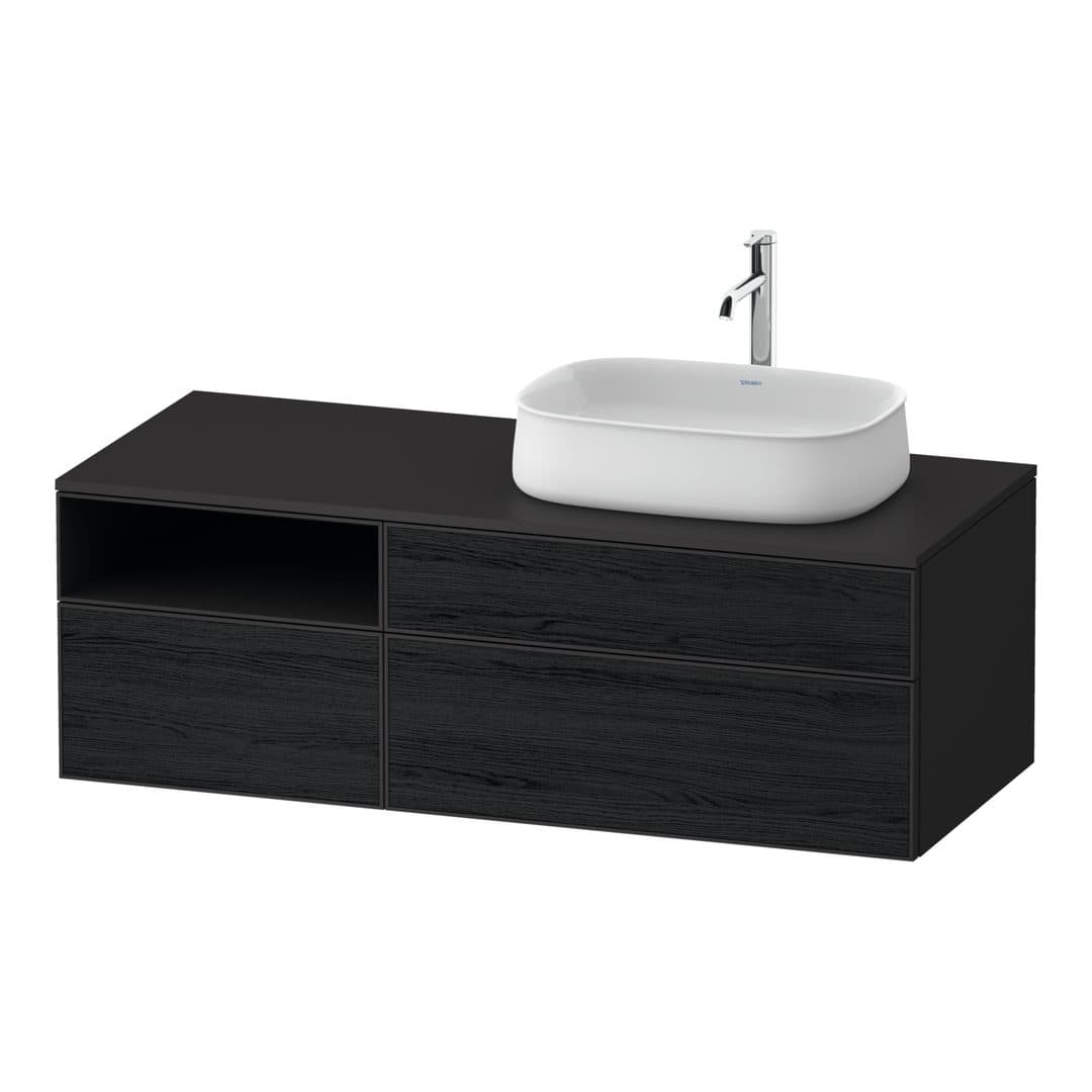Duravit Zencha – Έπιπλο Νιπτήρα – 1300 mm, για κονσόλα, 3 συρτάρια, νιπτήρας δεξιά, σώμα Graphite Super Matt – Black oak Matt, Decor (ZE4829016800000)