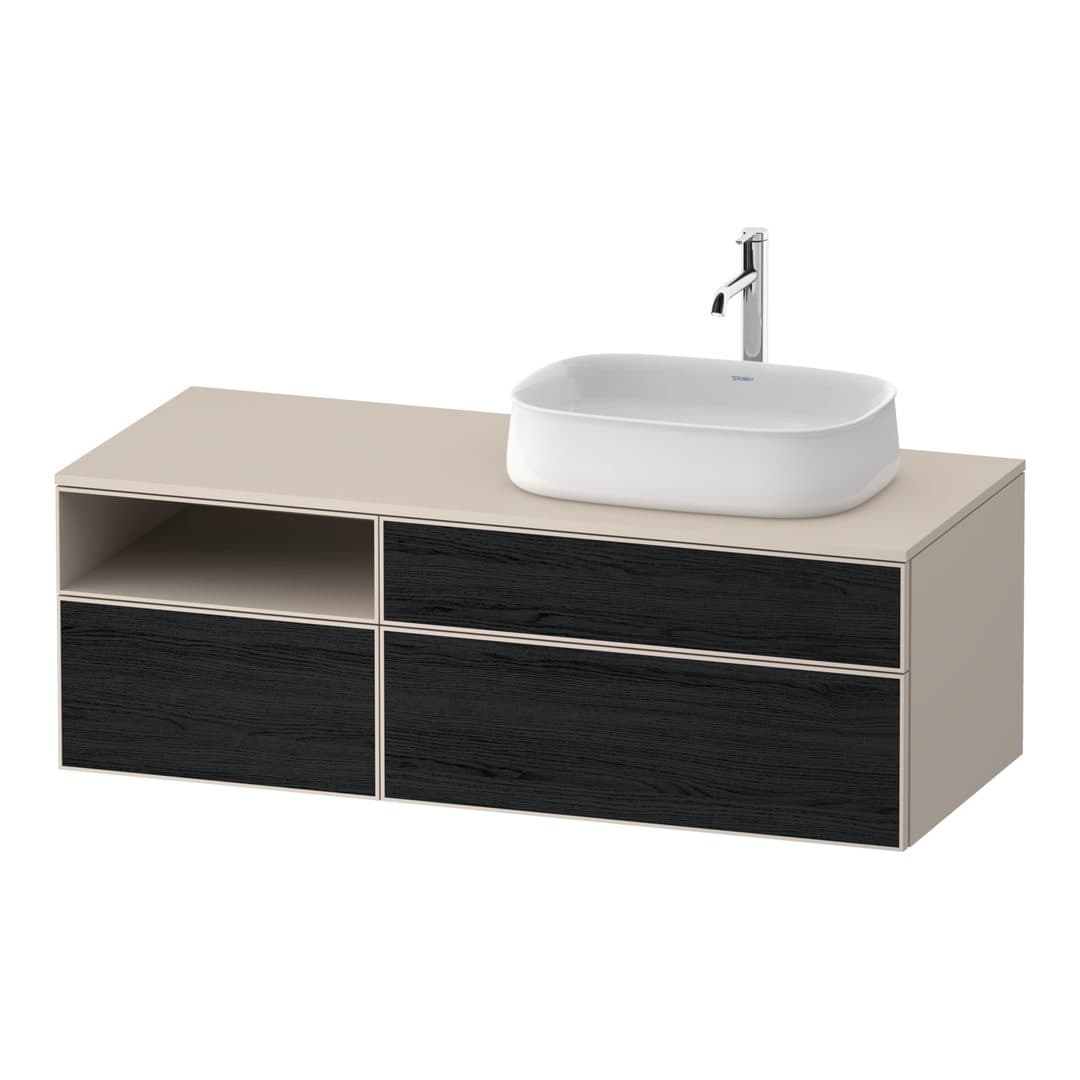 Duravit Zencha – Έπιπλο Νιπτήρα – 1300 mm, για κονσόλα, 3 συρτάρια, νιπτήρας δεξιά, σώμα Taupe Super Matt – Black oak Matt, Decor (ZE4829016830000)
