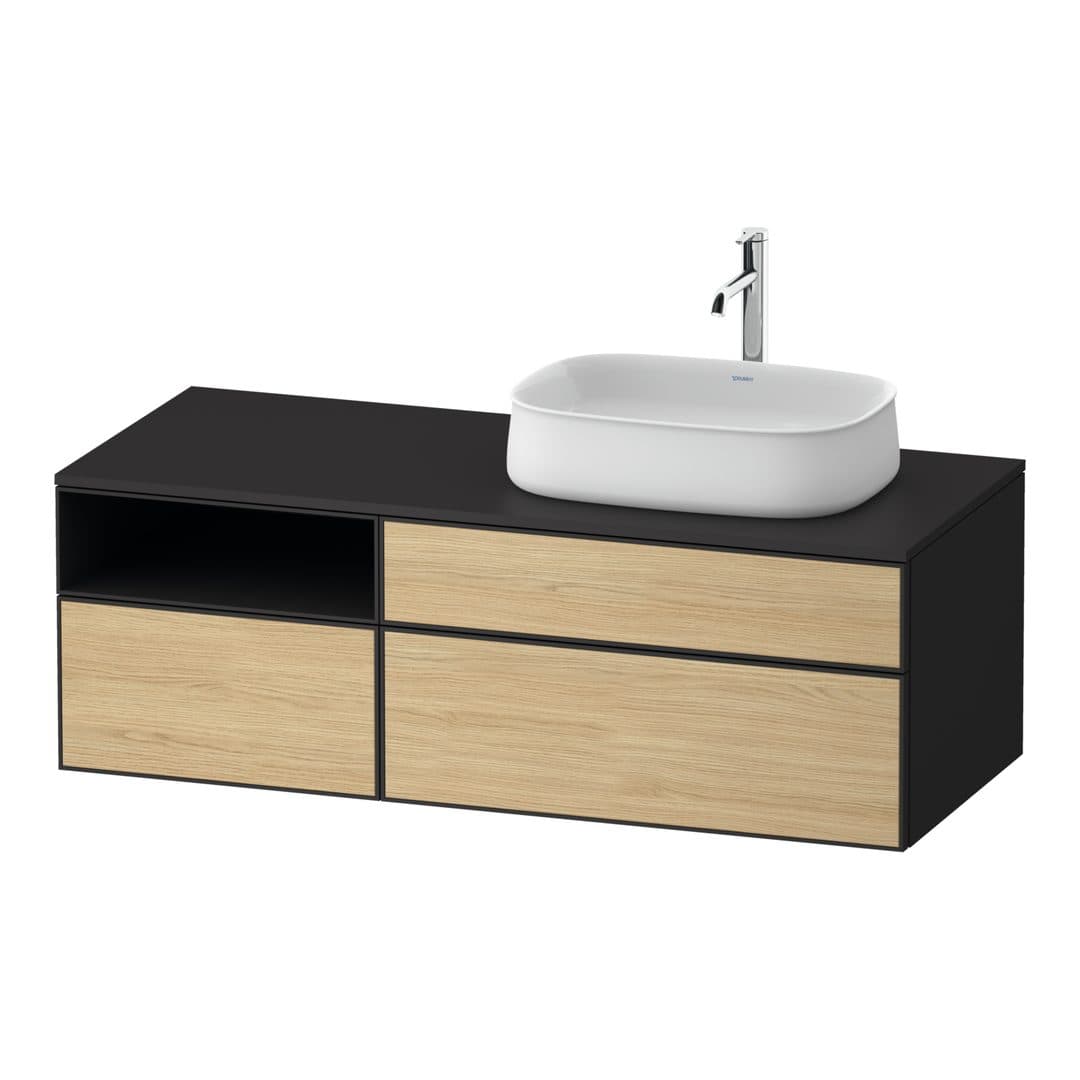 Duravit Zencha – Έπιπλο Νιπτήρα – 1300 mm, για κονσόλα, 3 συρτάρια, νιπτήρας δεξιά, σώμα Graphite Super Matt – Natural oak, Decor (ZE4829030800000)