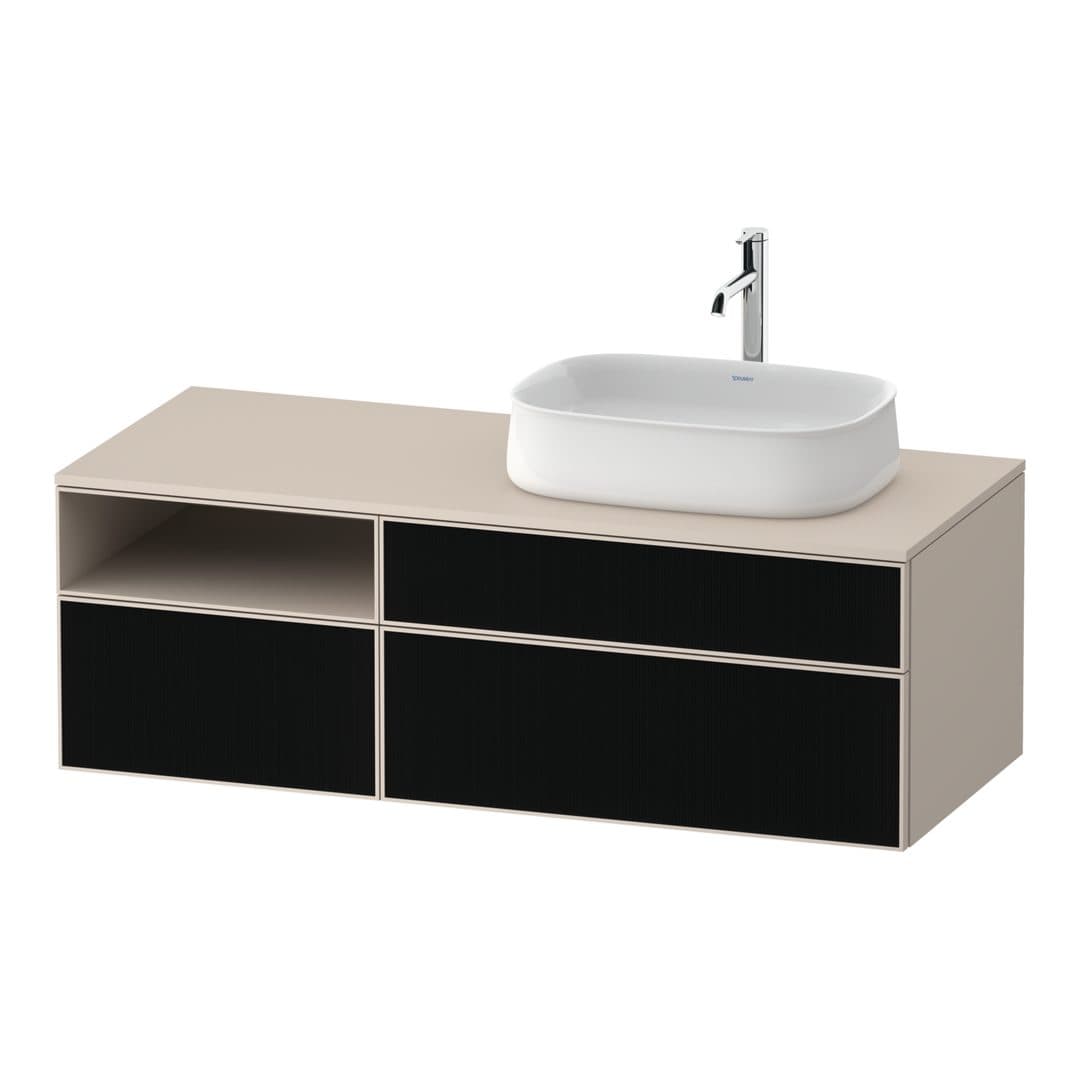 Duravit Zencha – Έπιπλο Νιπτήρα – 1300 mm, για κονσόλα, 3 συρτάρια, νιπτήρας δεξιά, σώμα Taupe Super Matt – Black line structure, Glass (ZE4829063830000)