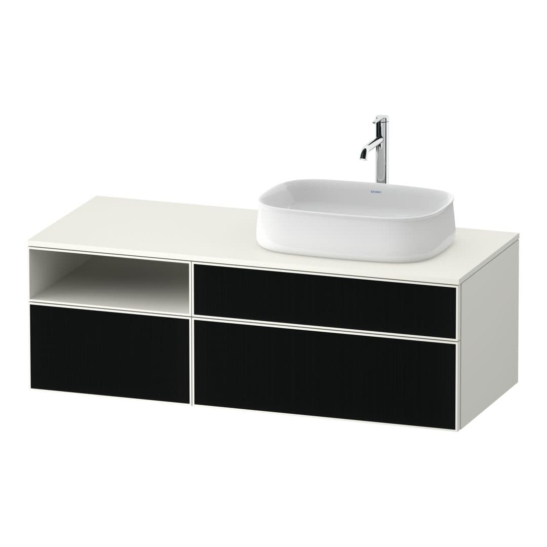 Duravit Zencha – Έπιπλο Νιπτήρα – 1300 mm, για κονσόλα, 3 συρτάρια, νιπτήρας δεξιά, σώμα White Super Matt – Black line structure, Glass (ZE4829063840000)