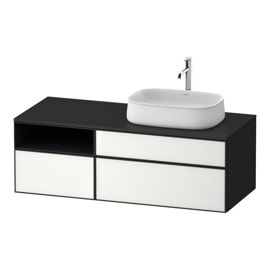 Duravit Zencha – Έπιπλο Νιπτήρα – 1300 mm, για κονσόλα, 3 συρτάρια, νιπτήρας δεξιά, σώμα Graphite Super Matt – White, Glass (ZE4829064800000)