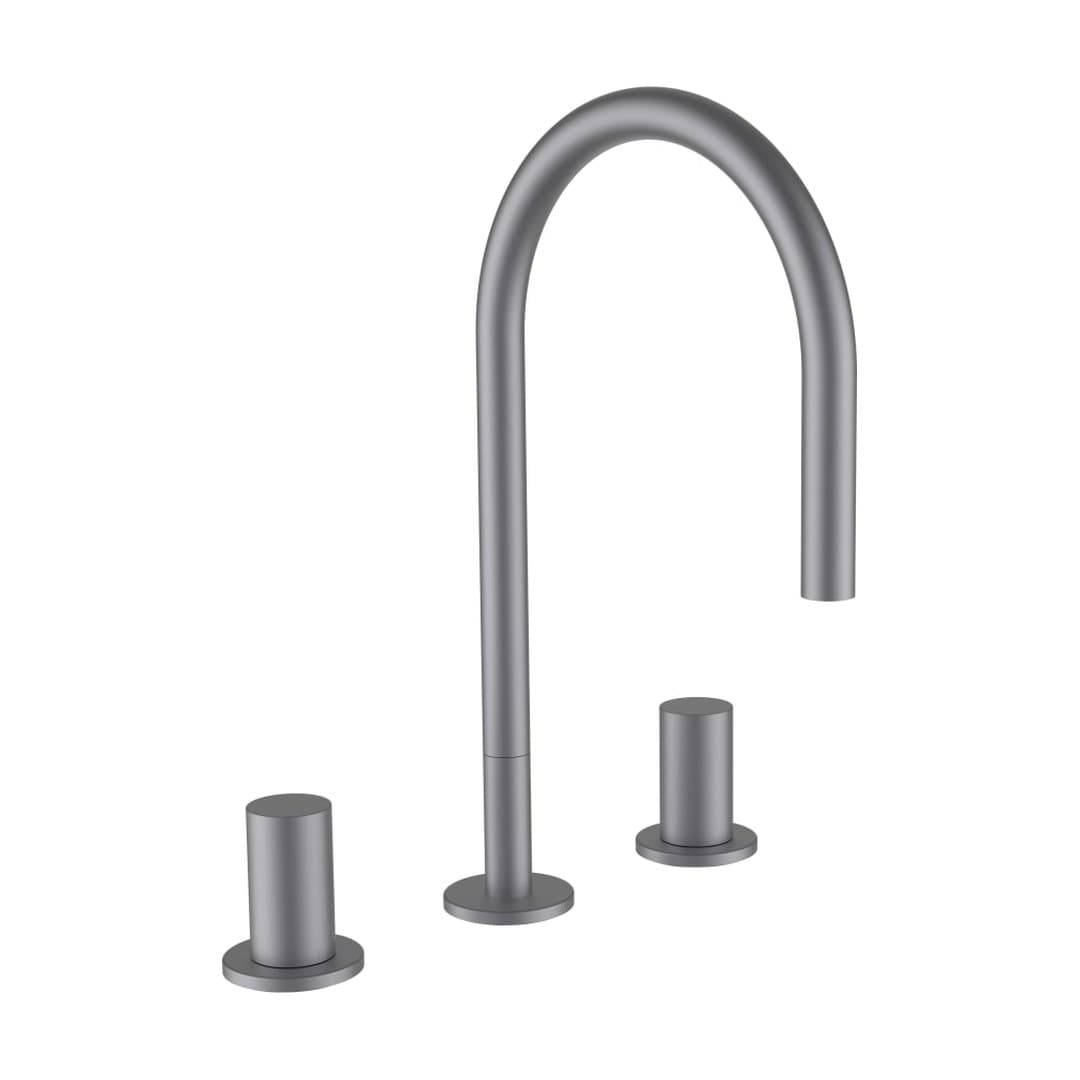 Laufen Kartell LAUFEN – Μπαταρία Νιπτήρα – προεξοχή 166 mm, 3 οπών, περιστρεφόμενο στόμιο, χωρίς βαλβίδα – PVD inox look (H3123330902201)