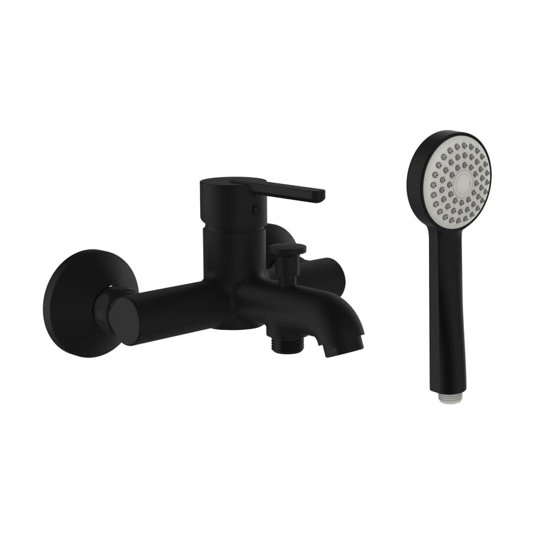 Laufen LUA – Μπαταρία Λουτρού Τοίχου – προεξοχή 159 mm, σωλήνας 1600 mm, με τηλέφωνο ντους – PVD Titanium black matt (H3210810811311)