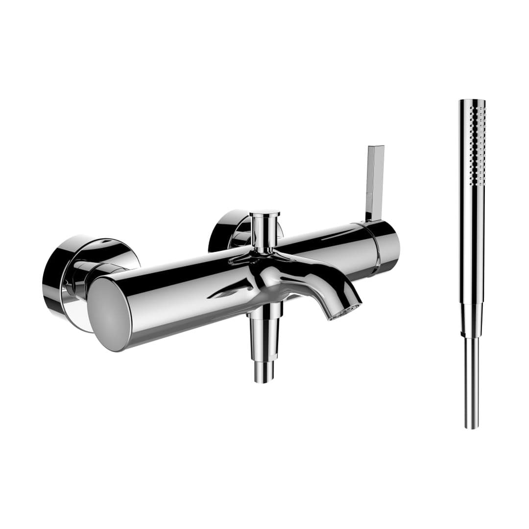 Laufen Kartell LAUFEN – Μπαταρία Λουτρού Τοίχου – προεξοχή 165 mm, σωλήνας 1800 mm, με τηλέφωνο ντους – Chrome (H3213370041411)
