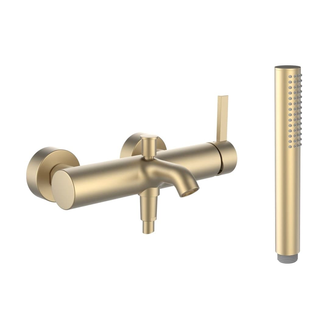 Laufen Kartell LAUFEN – Μπαταρία Λουτρού Τοίχου – προεξοχή 165 mm, σωλήνας 1800 mm, με τηλέφωνο ντους – PVD pale gold matt (H3213370831411)