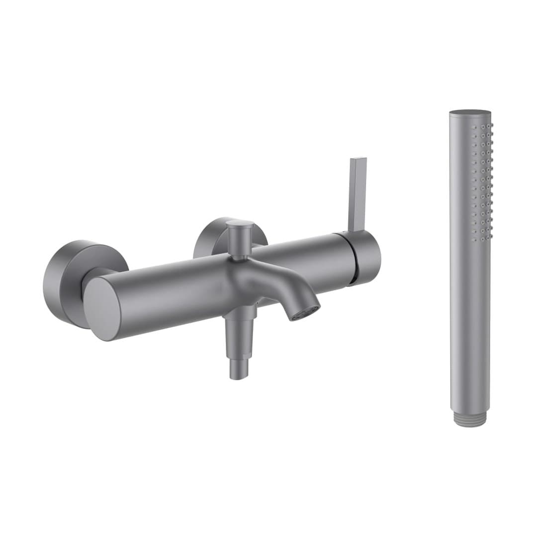 Laufen Kartell LAUFEN – Μπαταρία Λουτρού Τοίχου – προεξοχή 165 mm, σωλήνας 1800 mm, με τηλέφωνο ντους – PVD inox look (H3213370901411)