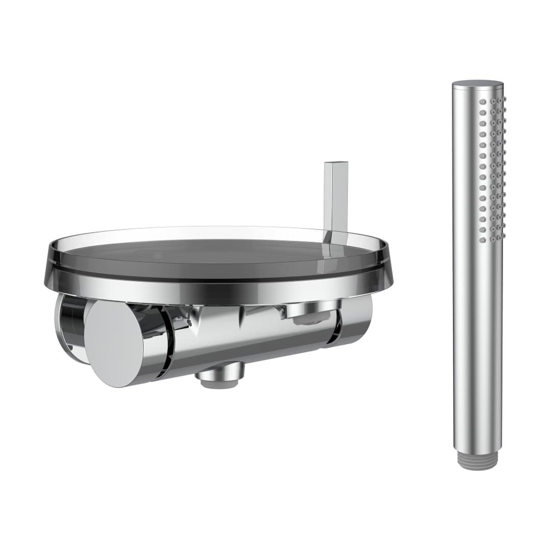 Laufen Kartell LAUFEN – Μπαταρία Λουτρού Τοίχου – προεξοχή 170 mm, σωλήνας 1800 mm, για Simibox 1-Point, με μπολ disc, για λουτρό, με τηλέφωνο ντους – Chrome (H3213390041411)